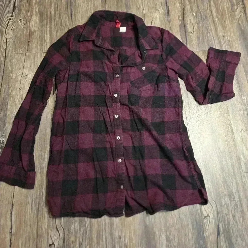 Divided Maroon and Black Plaid Shirt